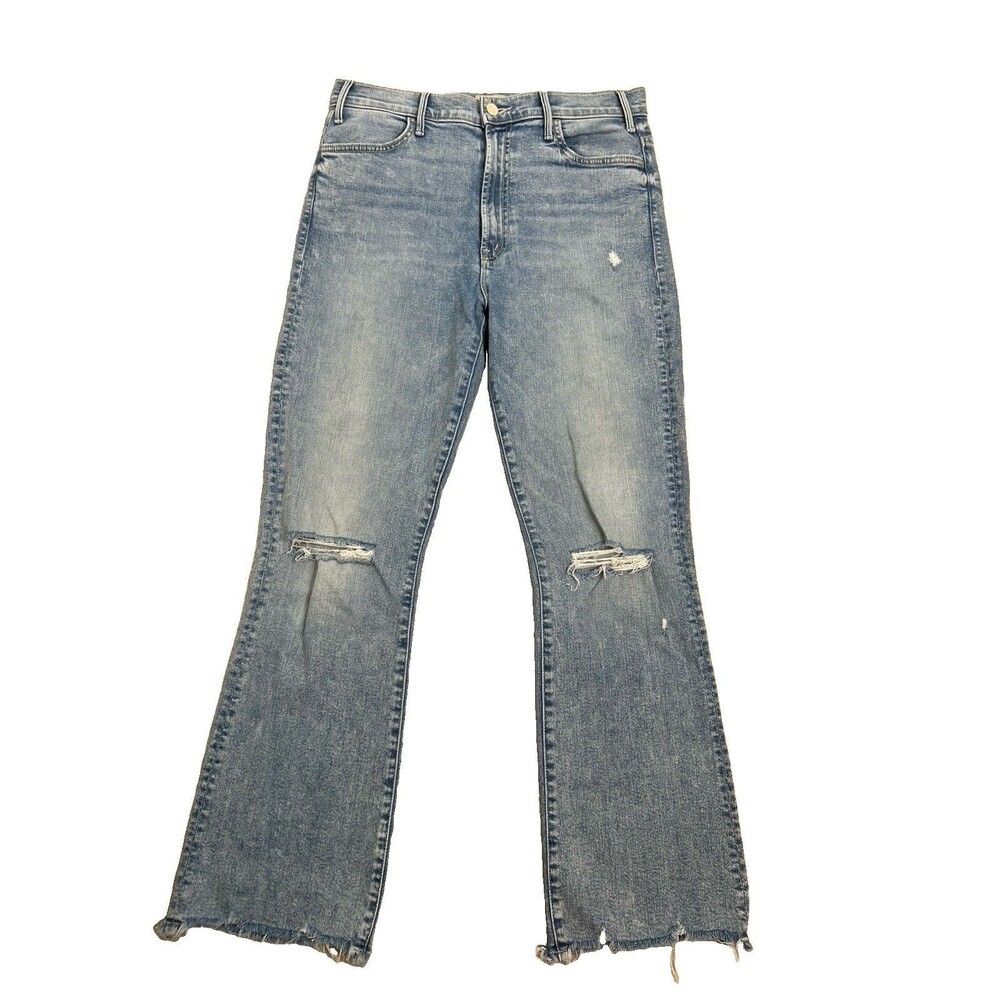 Mother Jeans Womens 31 The Hustler Ankle Chew Light Wash Denim Ripped